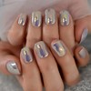 iMABC Silver Metallic Mirror Punk Style Fake Nails Short Squoval