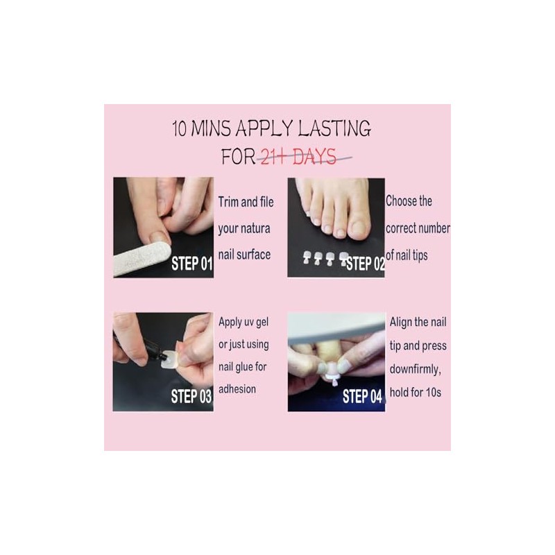 Puntas para uñas de los pies, 216 piezas de uñas