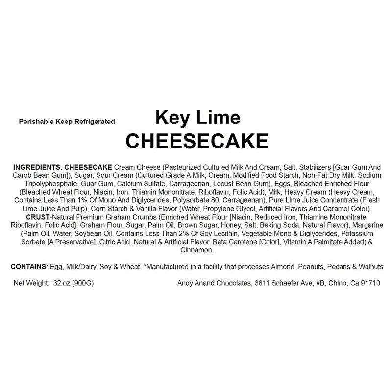 Andy Anand Key Lime Cheesecake 9" (2 lbs), Shipped 2nd