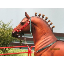 Jaapi Red & Green XMAS halter w/lead - fit Breyer/Stone drafter model horses
