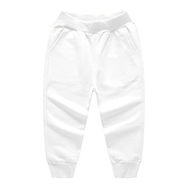 RUKOSU Toddler Baby Boy's Pull On Cotton Jogger Pants Stretch Knit Pants Infant Girls Athletic Sweatpants Bottoms White 12 Months