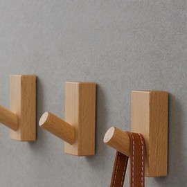 UFOVAOK Pack of 6 Wooden Wall Hooks, Wooden Coat Hooks, Wall Mounted, Single Organiser Hat, Hanger Towel Rack Hook, Suitable for Living Room Bedroom Heavy Duty Coat Hooks (Beech)