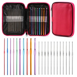 JOZEA Crochet Hooks Set, 9 Pieces Soft Crochet Hooks with Printed Pattern, with Portable Organiser Bag, with Accessories, Green