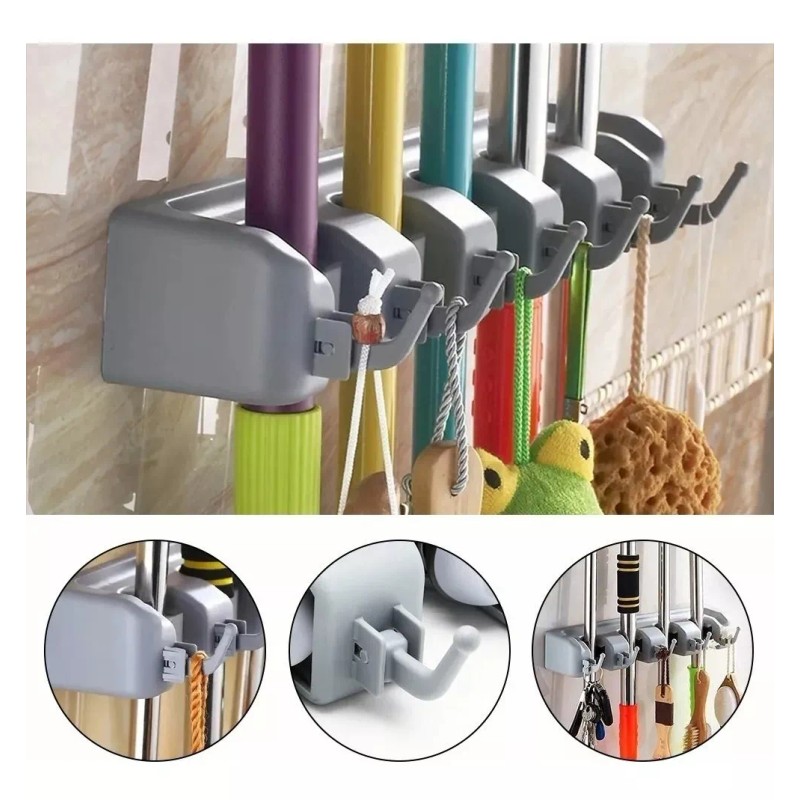 ML Organizador Con Trapeadores Y 5 Espacios Para Colgar Escobas