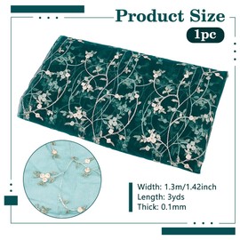 NBEADS 3 Yards Embroidered Flower Fabric, 51inch Wide Organza Embroidered Tulle Lace Fabric Mesh Lace Fabric for DIY Wedding Handmade Dress Supplies, Sea Green