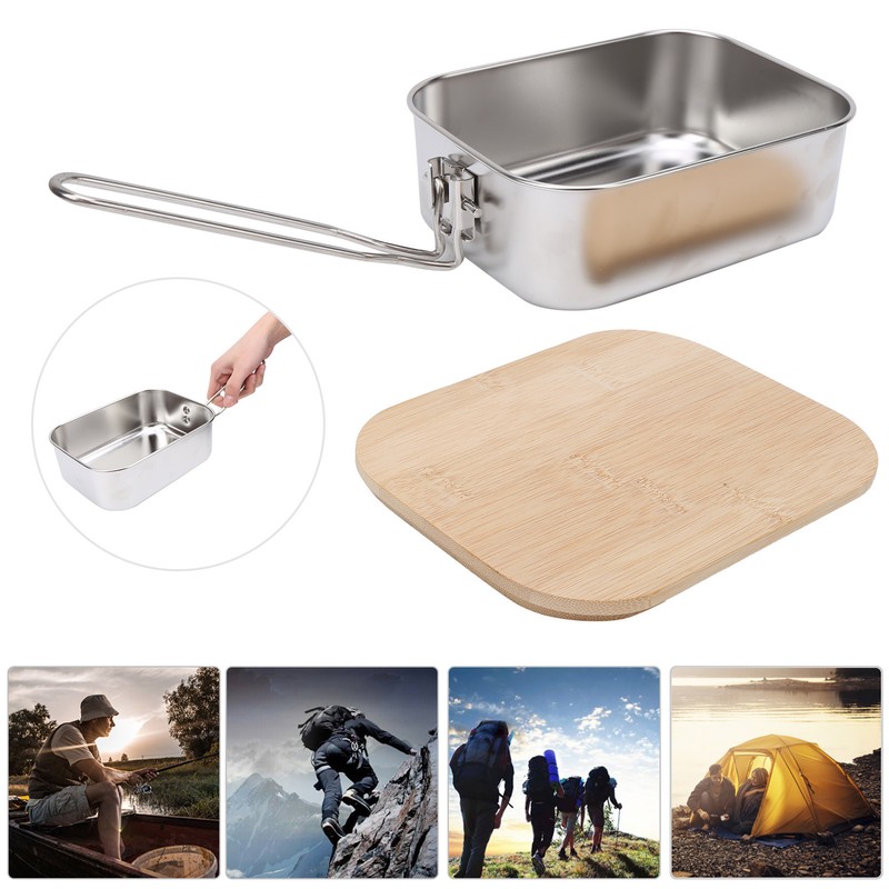 Stainless Steel Lunch Storage Box with Bamboo Lid Portable Camping