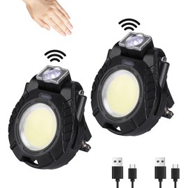 EverBrite COB Keychain Work Light, Mini Rechargeable Magnetic Keychain Light, Sensor Mode, Multifunctional Small Keychain Flashlights, Portable, Waterproof, for Camping, Hiking, 6 Modes, Black, 2 Pack