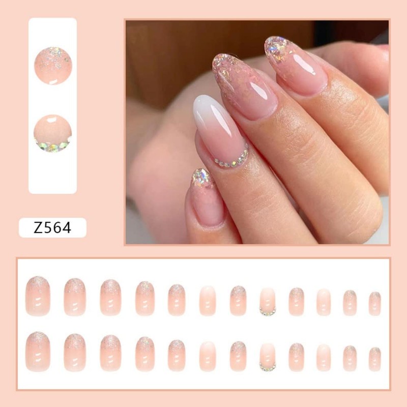 KQueenest Colour Gradient Pink Print on Nails Medium Almond Shape,