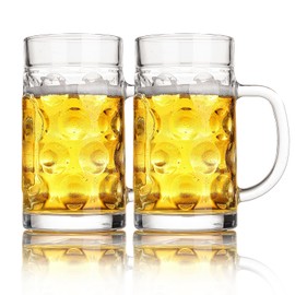 Freezer Beer Mugs, Glass Mugs with Handles Set of 2, Clear Large Beer Steins for Beer, Tea, Coffee, 20 oz Lead-Free Beer Glasses Oktoberfest Style, Novelty Beer Gifts for Dad Husband or Friend