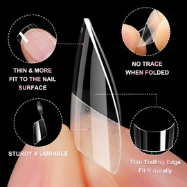 Bellelfin 600Pcs Short Square Nail Tips, Half Cover Square Acrylic Nails Tips Extra Short Clear Fake Nails Square Gel x Nails 12Sizes for DIY Nail Salon