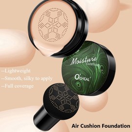 KARLOR CC Creme Foundation Air Cushion with Mushroom Head, Cushion Foundation CC Cream Light wear to even tone Concealer Moisturising BB Cream Foundation Mixed Skin Tone Base (02# Natural)