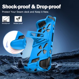 DLseego Case for Steam Deck, TPU Cover Protector with Kickstand Base，Heat Dissipation and Fully Wrapped Housing compatible with Valve Steam Deck Console-Blue