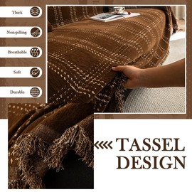 HANDONTIME Plaid Sofa Cover for 3 Cushion Couch, Washable Checkered Couch Slipcover White Geometric Dog Couch Cover Blanket Pet-Friendly Chenille Furniture Protector Sofa Covers(Dark Brown, 71"x118")