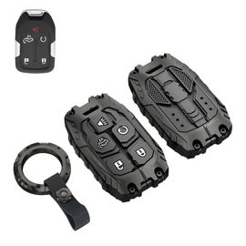 Heavy Key Fob Cover Case Protector for GMC, Keychain, Accessories for 2023 2022 2021 2020 2019 GMC Sierra, Chevy Silverado 1500 2500HD 3500HD (Type-B 5 Buttons)