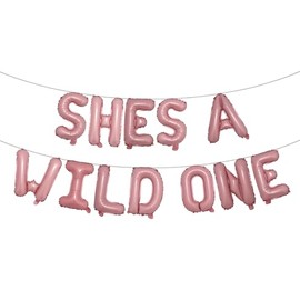 She's A Wild One Balloons Girl's 1st Birthday Party Banner flower/Woodland/Arrow/Tribal/Jungle/Safari Animal Theme First Birthday Baby Shower Party Supplies Decorations (SHES A WILD ONE Pink)