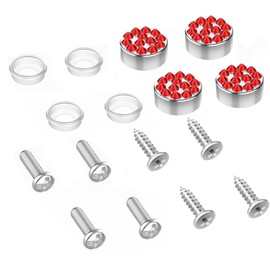 SHARE&CARE License Plate Frame Screw Set with Crystal Caps, Decorative Rhinestone Covers, 4 Sets (Red)