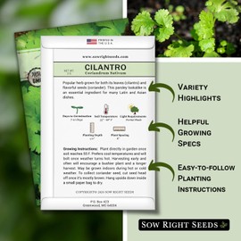 Sow Right Seeds - Cilantro Seeds for Planting - Non-GMO Heirloom Packet with Instructions to Grow a Kitchen Herb Garden - Great Addition to Your Cooking - Make Coriander Seasoning - Zesty Herb (1)