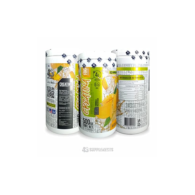 Creatina Monohidratada 43 SUPPLEMENTS 500 Gramos para 100 Porciones Sabor
