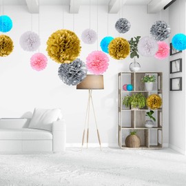 Lightingsky 10pcs Paper Tissue Pom Poms DIY Flowers Ball for Wedding Party Home Decoration (6 inch, Gold)