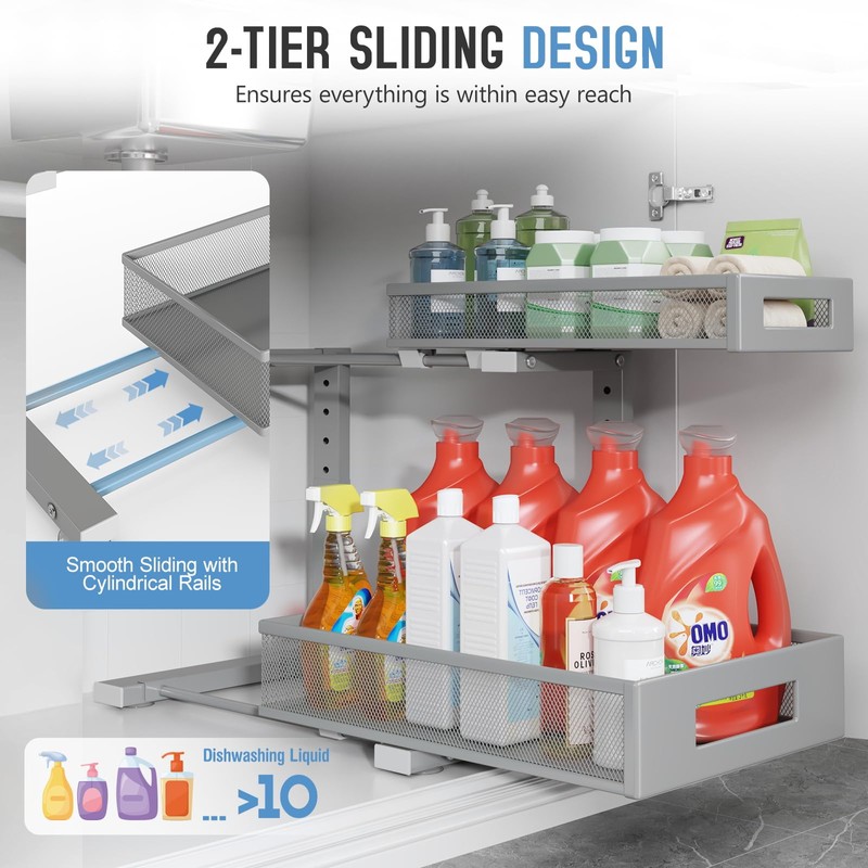 Biboraya 2 Pack 20.47IN Depth Under Sink Storage Organizer, Large