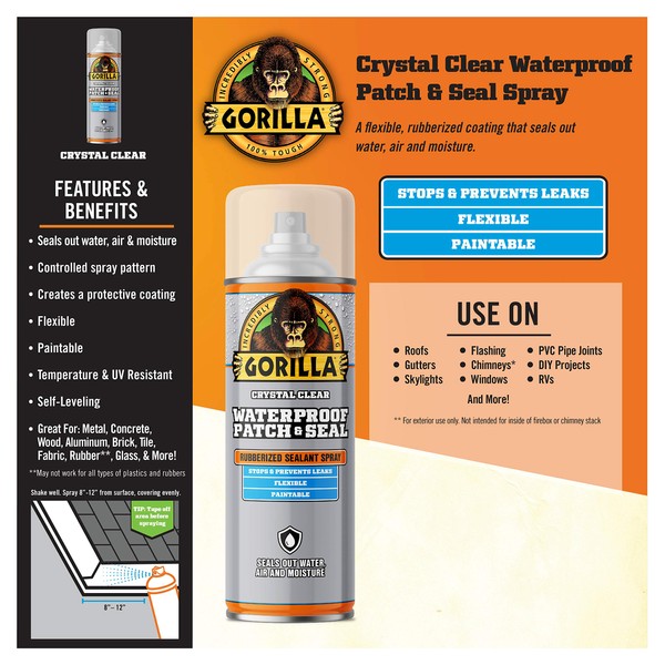 Gorilla Gorilla Waterproof Patch & Seal Rubberized Sealant Spray, Crystal