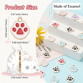 Stiesy 50Pcs 5 Colors Cat Paw Charms Enamel Kitten Paw Print Charms Cute Pet Paw Charms for Jewellry Making DIY Crafts Bracelet