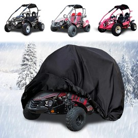 Chikia Large Go Kart Cover,2 Seater Go Kart Cover Compatible with TrailMaster Tao Tao Coleman Mudhead Accessories 420D Outdoor Protection, Dustproof Waterproof Black 75" Lx 51" Wx 51" H