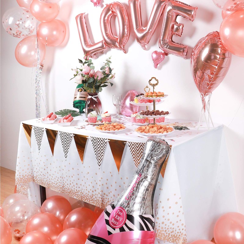 MOKANI Disposable Plastic Tablecloths, 4 Pack Party Rectangle Tablecloths, Rose