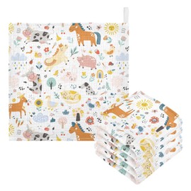Baby Washcloths Cotton Cute Farm Animals Baby Muslin Washcloths Soft Baby Face Towel for Newborn Infants Baby Wipes, 11.8 X 11.8 Inch, 5 Pack