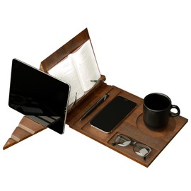 Bamboo Book Stand Holder for Reading Rest, Book Rest,oldable Book Valet Stand with Cup, Glasses, Pen Phone Holder & Page Clips for Nightstand, Bedroom, Kitchen, Gifts for Book Lovers