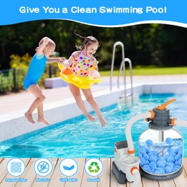 Askyli 2.9 lbs Pool Filter Balls for Sand Filter, Reusable Pool Sand Filter Balls, Efficient Pool Cotton Filter Balls, Suitable for All Sand Filter System (Equals 100lbs Pool Filter Sand) - Light Blue