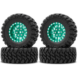 OGRC 1.0 Plus (1.2 Inches) Beadlock Wheels 7mm Negative Offset Wheel Rims Super Soft Sticky Tires for TRX4M SCX24 FCX24 AX24 1/24 1/18 RC Crawler Car - 62 * 24mm (Dark Green)