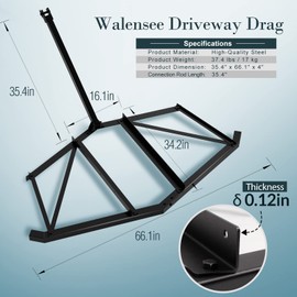 Walensee Driveway Drag, Heavy Duty Steel Drag Harrow 66" Width, Tow Behind Landscape Drag Harrow with Pin-Style Hitch, Driveway Tractor Gravel Level Driveway Grader for ATVs, UTV, Garden Lawn Tractors