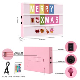 Cinema Light Box - A4 Size 16 Color Changing Light Up Message Board with 400 Letters Symbols for 8 9 10 Years Old Girl Birthday Gifts, Festival, Chrismas, Wedding, Party etc. (Pink Box)
