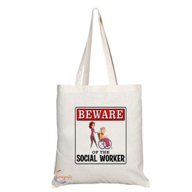 Coralgraph Inc TB908 Beware of the Social Worker Novelty Present Gift Printed Eco-Friendly Stylish Long Handled Tote Shoulder Bag