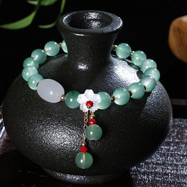 ZZ ZINFANDEL Green Flower Crystal Bracelets for Women Teen Girls,Crystal Beaded Pendant Bracelet Adjustable Stretch Flower Bracelets,Floral Bracelet Chain Bangles (Green)