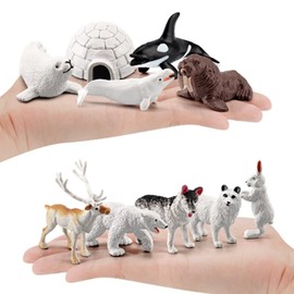 OUKEYI Juego de mini cifras de animales árticos, 10 piezas de juguetes pequeños de animales árticos, para niños pequeños, de plástico realista, renos árticos, ballena blanca, oso polar, zorro ártico, figura de lobo para niños, regalo de cumpleaños