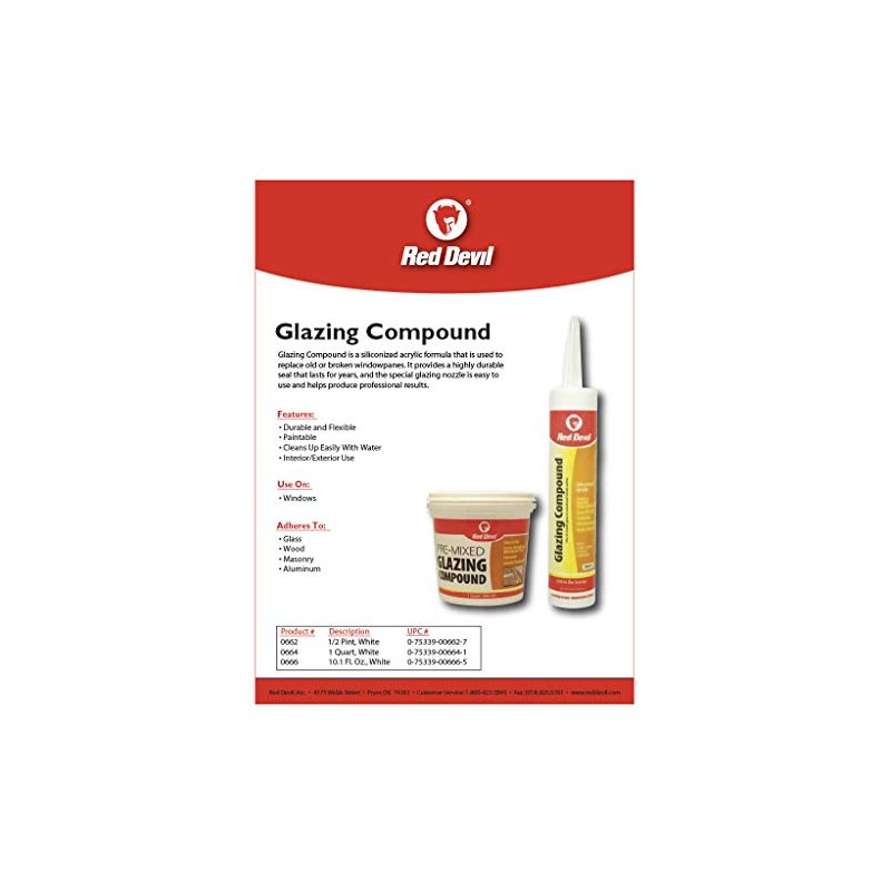 Red Devil 0662 Pre-Mixed Glazing Compound, 1/2 Pint