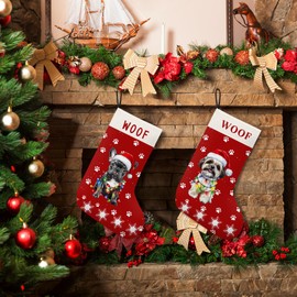 French Bulldog Christmas Stockings, French Bulldog Christmas Decor, Red Dog Paws Woof Xmas Stockings, Bulldog Dogs Gifts Hanging Decorations Stocking for Dogs Lovers Women Fireplace, 18 in