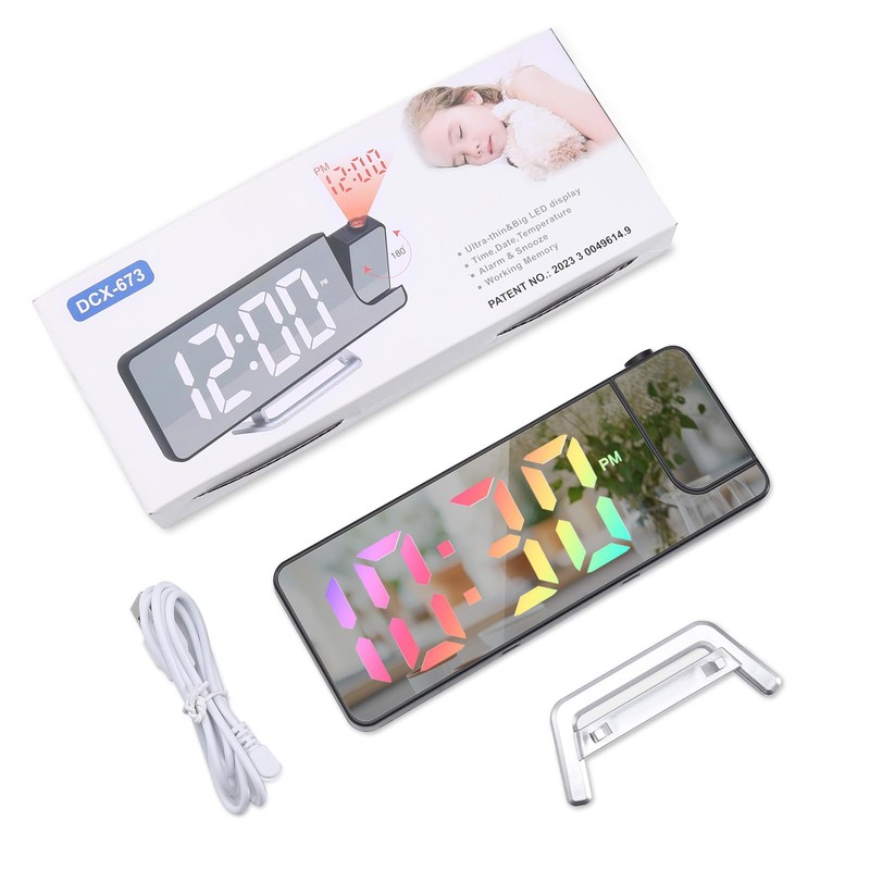 AMIR Projection Alarm Clock for Bedroom, 7.9 in Projector Clock