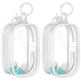2 Pcs Clear Clear Keychain Pouch, Portable Figure Display Bag with Colorful Wool Balls Lightweight Mini Pouch Keychains for Figures Collectibles Doll Collectors (White)