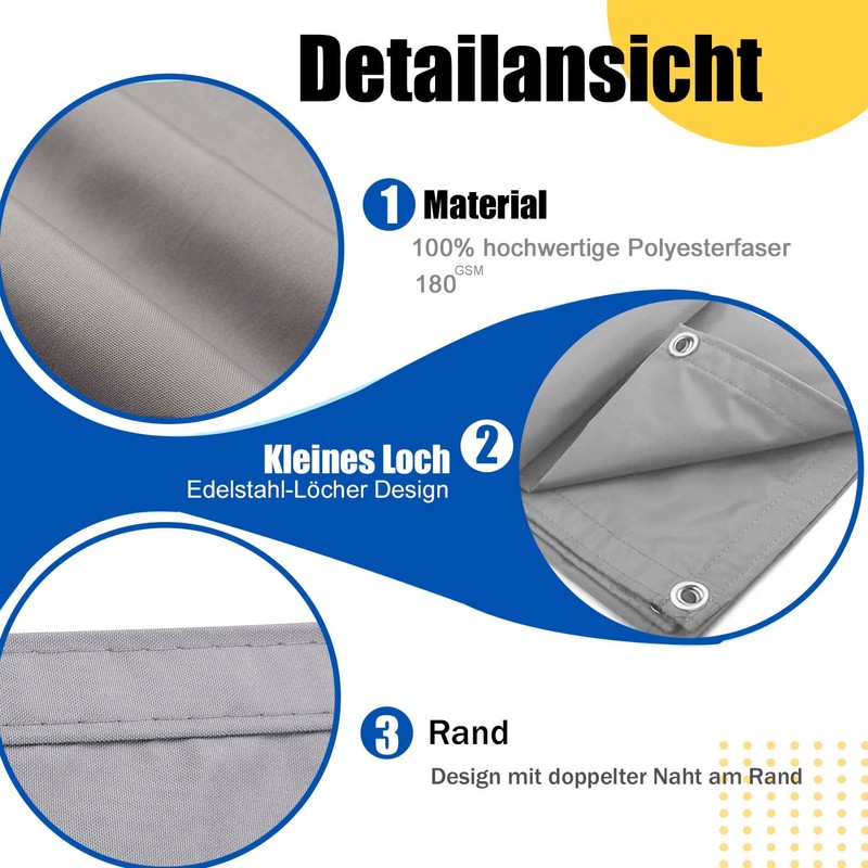 Awning with Mounting Ropes, Sun Protection, Waterproof, UV Protection, Wind