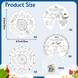 AsodSway Passover Color Wheel Crafts - 72P Easter Ten Plagues Paper Crafts Painting Your Own Religion Bible Wheel Coloring Cards DIY 10 Plagues Cards for Kids Pesach Seder Sunday School Christian Game