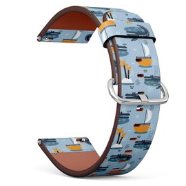 Compatible with Ticwatch GTH 2 / Pro 3 / Pro 2020 / Pro S/GTX, 22mm Replacement Leather Watch Band (Happy Crocodiles Boats) Smartwatch Strap Bracelet