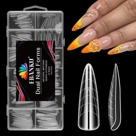 EBANKU 120pcs Clear Dual Nail System Shape Acrylic Stiletto Nail Extension Tips Nail Art Manicure Tools 12 Sizes with Scale
