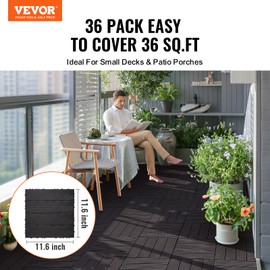 VEVOR Interlocking Deck Tiles, 36 Pack,11.6"x11.6" 36 sq. ft Plastic Waterproof Outdoor Flooring All Weather Use, Patio Floor Decking Covering Tiles for Porch Poolside Balcony Backyard, Dark Brown