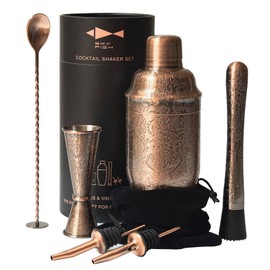 SKY FISH Cocktail Shaker Set | 6 Piece Bartender Set with 3D Embossed Design | Professional Cocktail Set for Cocktail Lovers | Hand Wash - Antique Copper