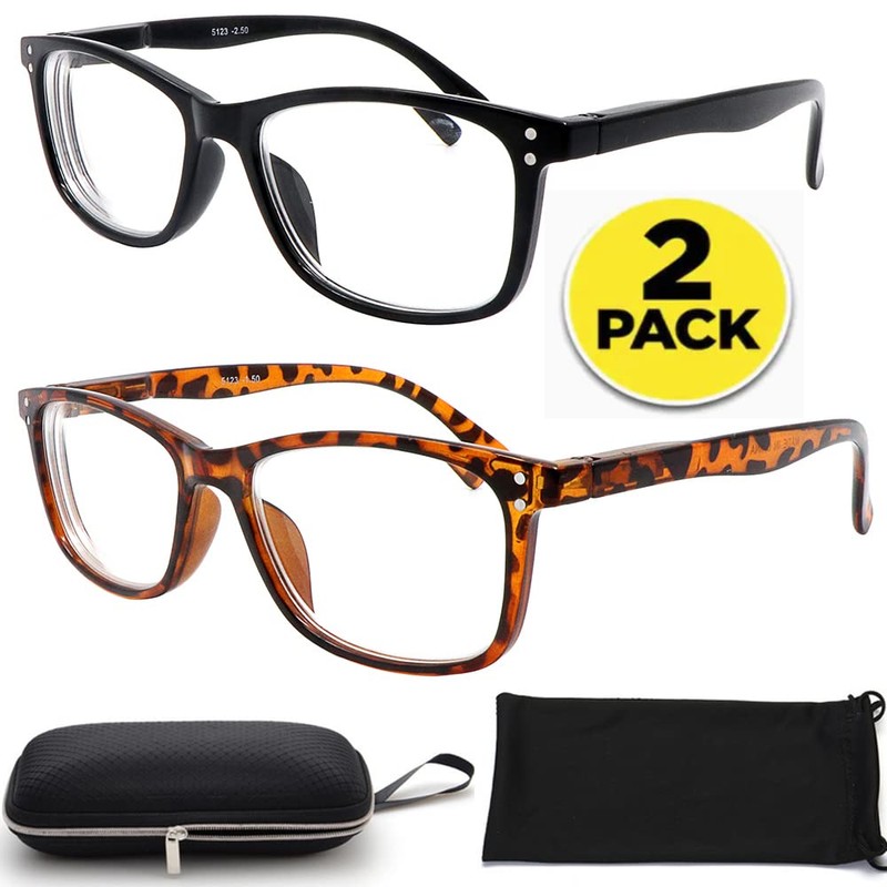 Nearsighted for Distance Myopia Glasses for Men Women Square 2-Pair
