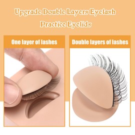 4 Pairs DOUBLE-LAYER Practice Lash Strips for Lash Mannequin Head, Replaced Eyelid Practice for Lash Extension Training, Eyelash Extension Practice Lashes, Removable Realistic Eyelids
