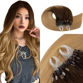 TESSHAIR Micro Loop Hair Extensions, 100% Remy Human Hair, Microlink Extensions, No Tangle & Smooth, 50 Strands 50g, 16 Inch #Medium Brown to Light Brown